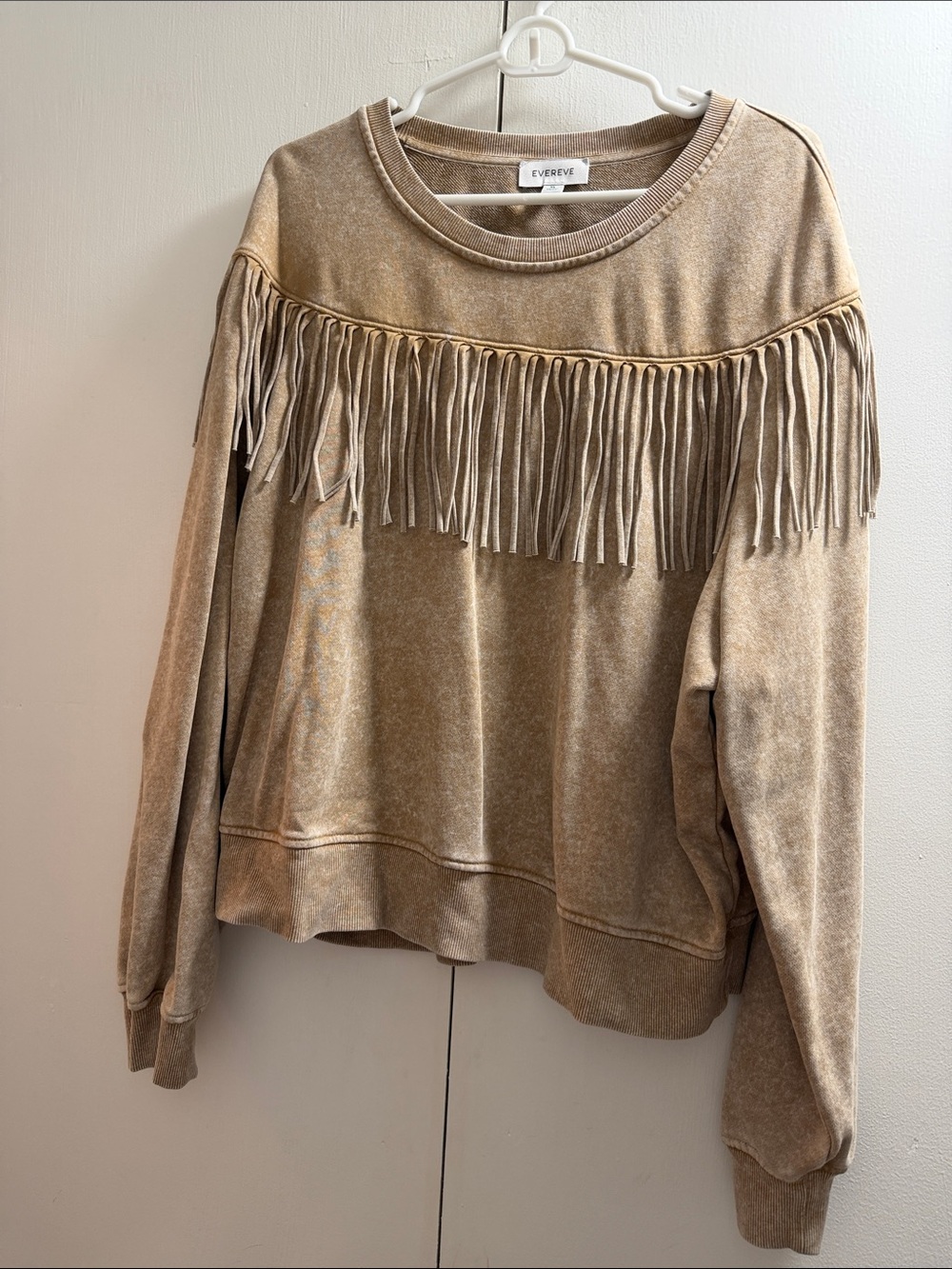 Evereve Taupe Fringe Pullover Sweatshirt